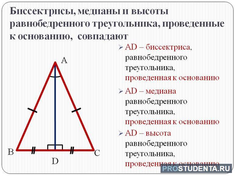 Свойство биссектрисы в равнобедренном треугольнике